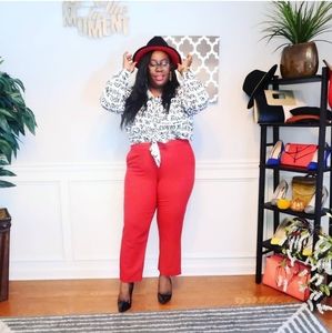 Red Ankle Length Pants